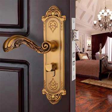 欧式静音室内门锁黄古铜实木门卧室房门锁卫生间锁具磁吸锁三件套