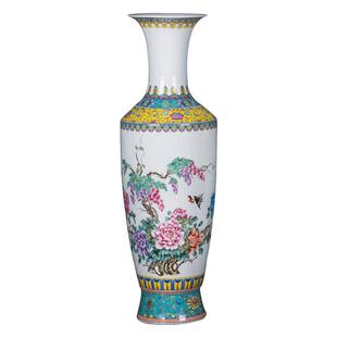 景德镇陶瓷器花瓶大号瘦长中式家居客厅插花装饰品大摆件山水花鸟