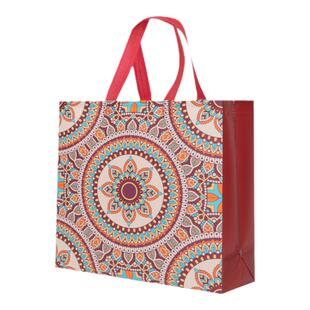 服装店手提袋子曼陀罗覆膜红色无纺布礼品袋购物袋北欧风结实加厚