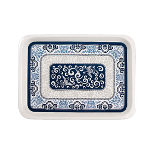 正品 五和纯密胺餐具仿瓷青花茶盘 大号茶盘 托盘 餐盘食品级密胺