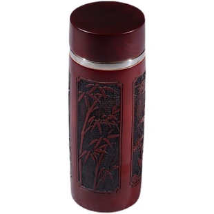 红豆杉保温杯 中式家用茶杯木质雕花外壳304不锈钢内胆送礼泡茶杯