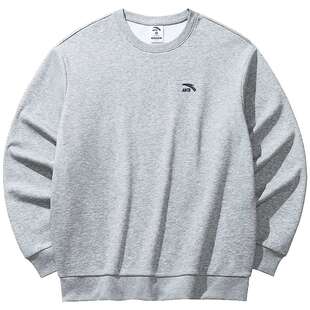 安踏圆领卫衣男新款官方正品针织长袖打底衫灰色运动加绒上衣男装