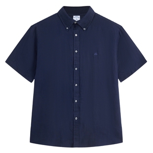 Brooks Brothers/布克兄弟男士26春夏新品亚麻纽扣领logo短袖衬衫