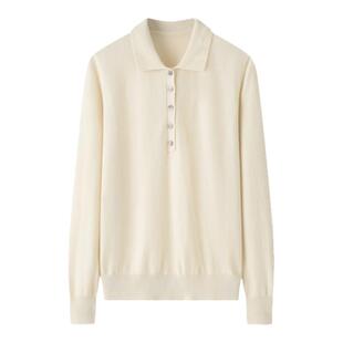 100纯山羊绒衫女白色套头POLO领显瘦秋冬季宽松短款百搭时尚毛衣