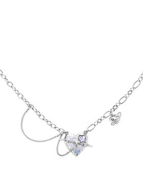 QG蓝色爱心项链女生轻奢甜酷小众星芒吊坠甜酷辣妹锁骨链节日礼物