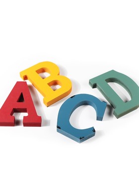 彩色做旧木质英文字母复古风摆件