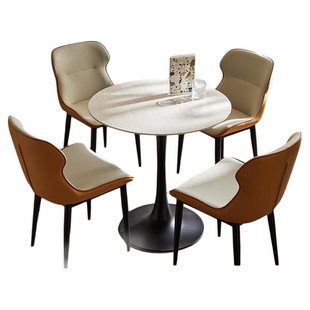 洞石岩板餐桌中古风家用小户型饭桌法式复古桌子接待洽谈桌椅组合