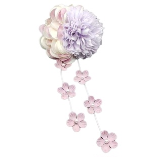 新中式粉紫色绣球花朵发夹流苏侧边发饰古风汉服拍照夸张配饰头饰