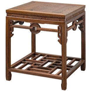 红木鸡翅木小四方形双层茶几实木中式边几角几简约仿古茶台桌花架