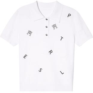 诗篇专选毛复古polo领立体字母印花针织衫女短袖上衣2025夏款