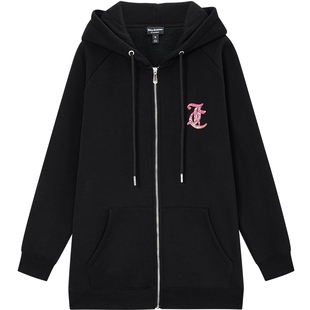 Juicy Couture橘滋外套女加绒刺绣中长连帽开衫卫衣