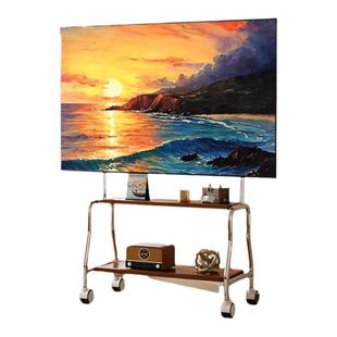 不锈钢电视机落地支架带轮可移动复古推车适用于海信华为75寸