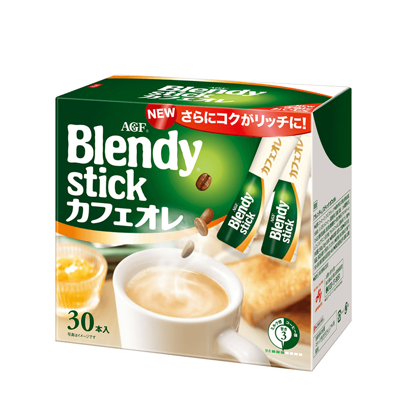 日本进口AGF Blendy stick三合一速溶咖啡微糖牛奶拿铁30枚入提神