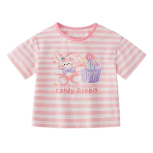 7A抗菌女童t恤条纹短袖3小童夏季衣服宝宝夏装2026新款儿童上衣