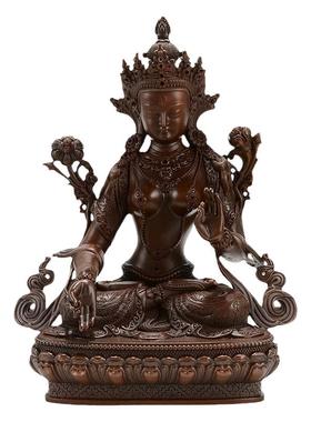 做旧工艺铜雕花桌面摆件白度母