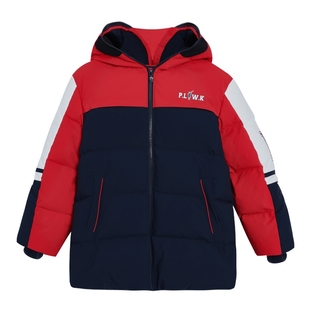 POLOWALK童装男童中长款羽绒服秋冬款撞色卡通户外休闲保暖外套