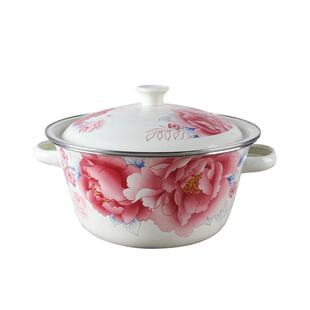 搪瓷盆带盖带双耳盆搪瓷碗汤碗家用厨房和面老式猪油碗搅拌碗加厚