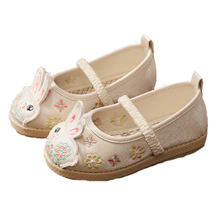 女童汉服鞋子春秋兔子可爱古风古装老北京布鞋手工宝宝儿童绣花鞋