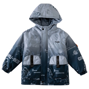 儿童棉衣外套2025新款小孩冬装加绒厚太空人渐变棉袄中大男童棉服
