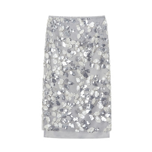 Arriving Arrive 立体剪裁直筒收腰银色亮片裙中长款闪片半身裙女