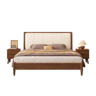 床全实木软包床奶油中古家用卧室双人床1米5橡胶木床1米8单人床架