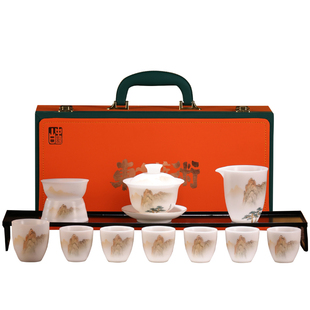 大师手绘冰种羊脂玉茶具套装2025新款家用功夫茶杯轻奢高档礼盒
