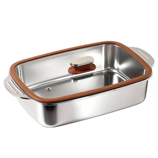 加厚不锈钢烤鱼锅带防爆盖商用大容量双耳多用盘备餐盘托盘烧烤盘