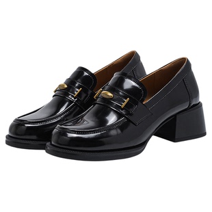 星期六女鞋2026早春黑色亮面上班族小皮鞋高跟气质百搭乐福鞋1B0L