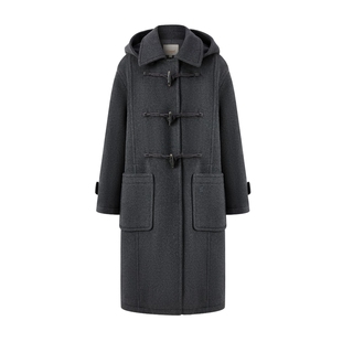 【100%绵羊毛】Eland衣恋毛呢外套女学院牛角扣西装领大衣冬季款