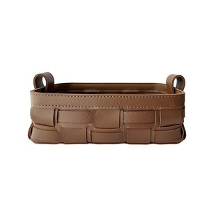 如是收纳筐桌面化妆品零食办公用品遥控器整理手工双面皮编织