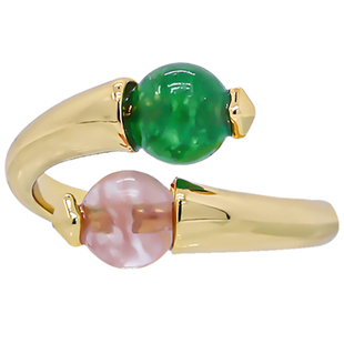 LAMUANA天然石双珠戒指小众设计感粉绿小球复古开口食指戒女58050