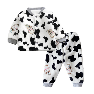 婴儿衣服秋冬季加厚睡衣幼儿分体冬装棉服男女宝宝保暖衣套装加绒