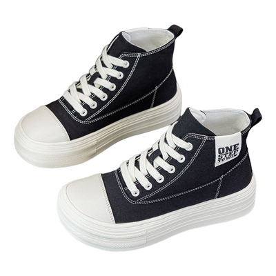 超轻女款百搭圆头厚底帆布鞋