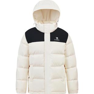 骆驼北极星羽绒服男24冬季新款加厚极寒保暖外套短连帽黑色面包服