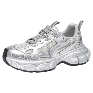 达芙妮厚底老爹鞋女款2026新款春季女鞋增高休闲运动鞋银色鞋子女