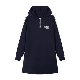 URLAZH有兰春季新款复古运动风减龄时尚休闲宽松连帽长袖连衣裙女