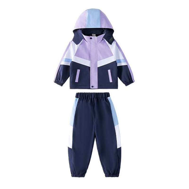 幼儿园园服春秋冬季冲锋衣三件套小学生校服紫色运动服儿童班服装