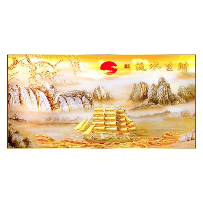 流水生财钻石画2026新款满钻客厅一帆风顺贴钻十字绣点钻画金山水