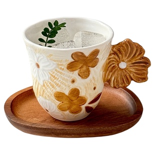 复古手作下彩釉浮雕秋月季陶瓷马克杯大容量水杯咖啡杯子小众礼物