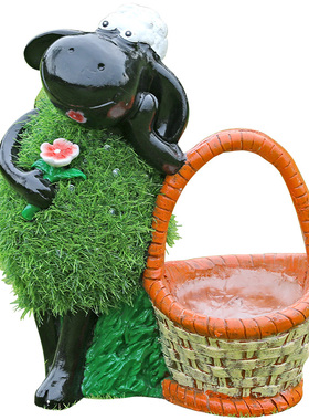 户外仿真植草羊花缸摆件玻璃钢雕塑园林庭院景观草坪动物美陈装饰