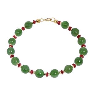 若华珠宝绿梅=满天星和田玉碧玉手链女18K金玉石手串红宝石手饰