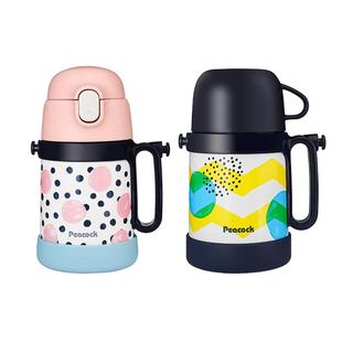 【自营】日本孔雀儿童保温杯带吸管316不锈钢宝宝上学水杯子手柄