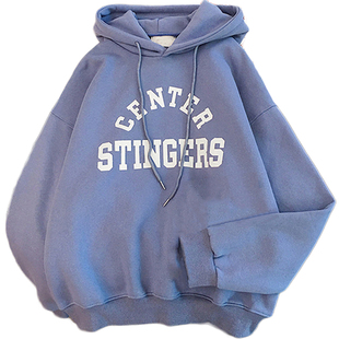 ins超火加绒加厚卫衣女春秋冬潮韩版学生宽松上衣薄款连帽衫外套