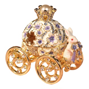 首饰盒樱花兔马车婚礼求婚戒指盒珐琅公主风饰品盒新年礼物摆件