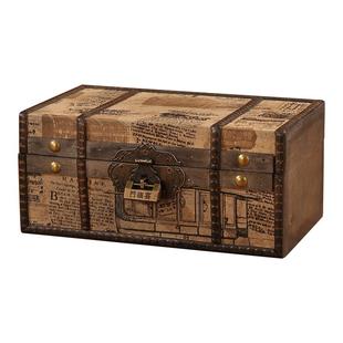 古典皮革小木匣子家用桌面证件化妆收纳盒带锁首饰盒复古百宝箱