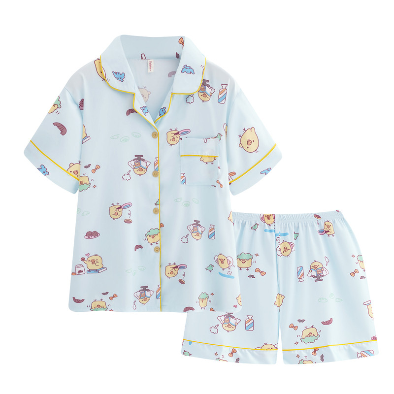 可爱轻松熊鼻孔鸡冰丝睡衣女夏季睡衣/家居服套装