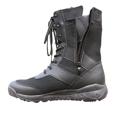 夏超轻cqb作战训靴男透气安检网眼拉链抢险救援靴户外训练保安靴