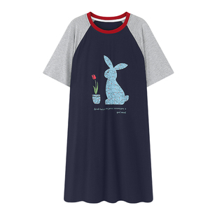 末里末【带胸垫】2026早春季撞色带胸垫连衣睡裙中长款圆领家居服