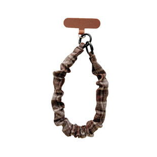 手机挂绳弹力复古黑棕格子编织手提短绳腕带壳相机钥匙包包挂链女