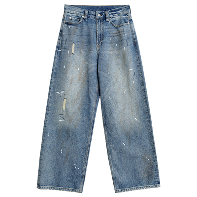 CV大码女装高腰直筒阔腿牛仔裤女